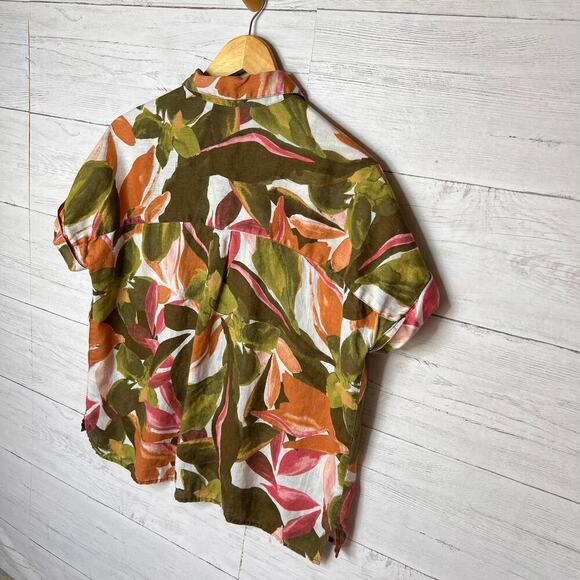 Rachel Zoe Top Womens Size Medium Colorful Floral Foliage 100% Linen Button Down - Picture 12 of 16